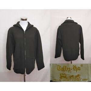 Tally-Ho Sweater Full Zip Cardigan Women's M Green 100% Wool #W4789